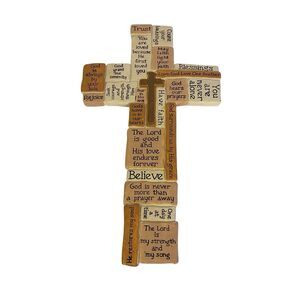 A Decorative Cross With Tiles W/Various Religious And Inspirational Phrases 13”P